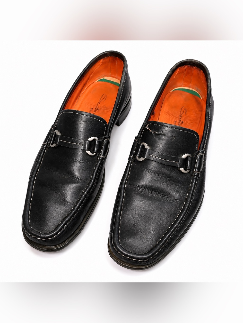 Santoni Men’s Black Leather Horsebit Loafers Size 12 Made in Italy